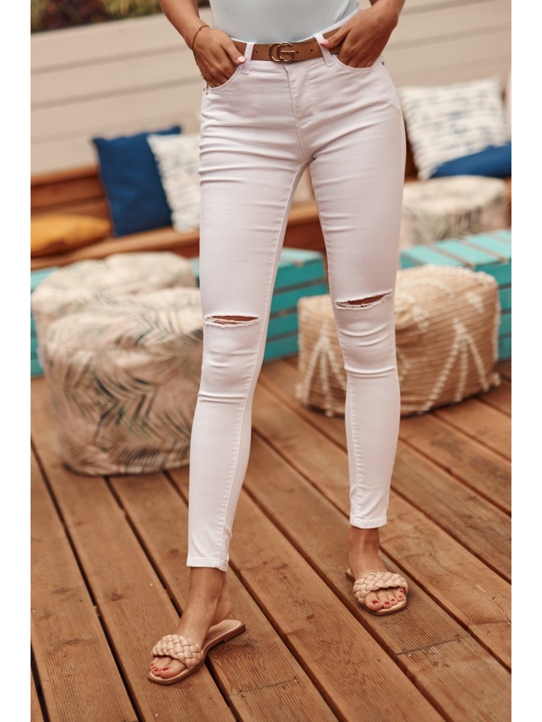 White denim pants with holes 6796 - Online store - Boutique